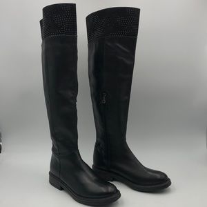 Weekend By Pedro Miralles Rhinestone Accents Over The Knee High Leather Boots